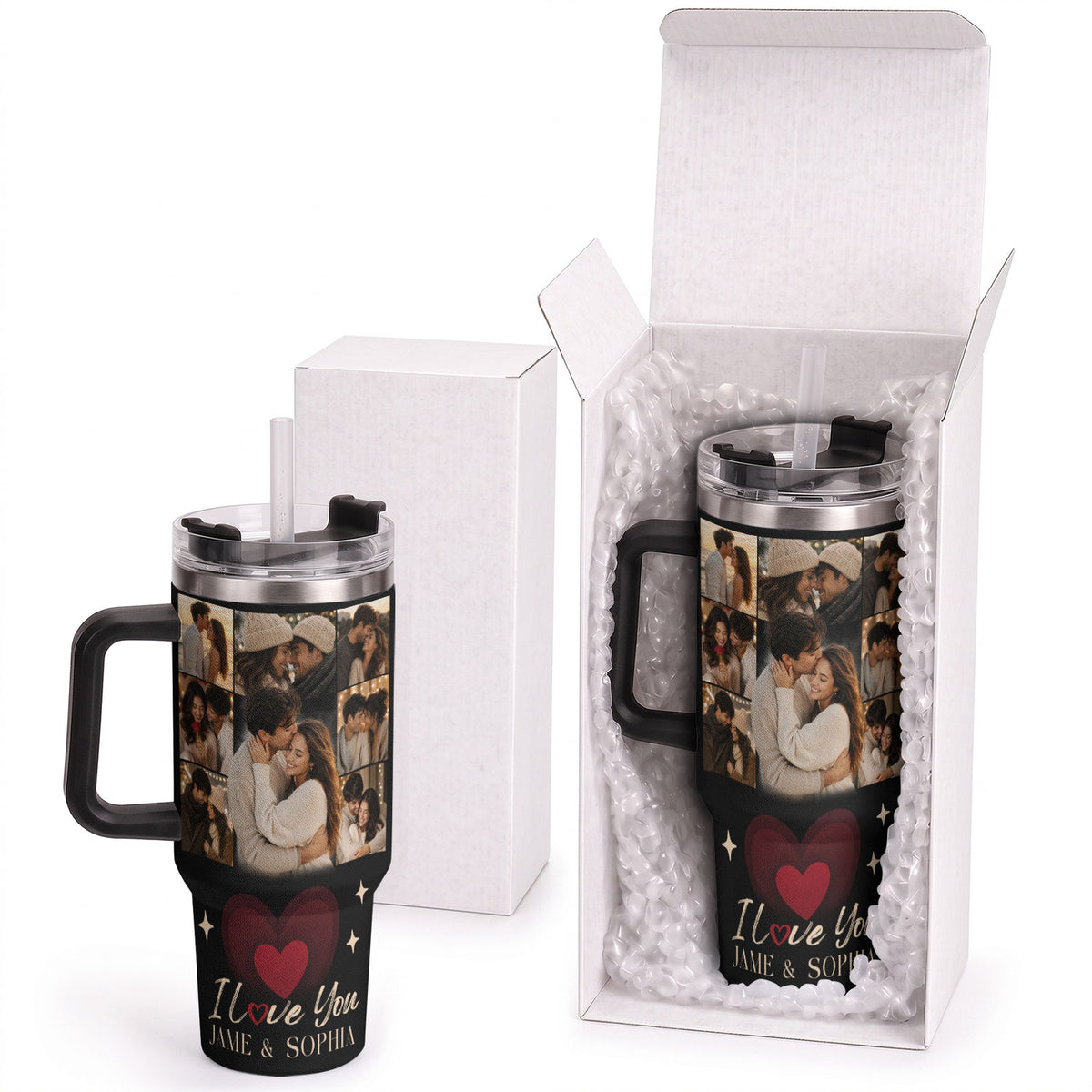 Custom Personal Photo Collage Couple Tumbler Names Text Insulated Beverage Mug Cup Item