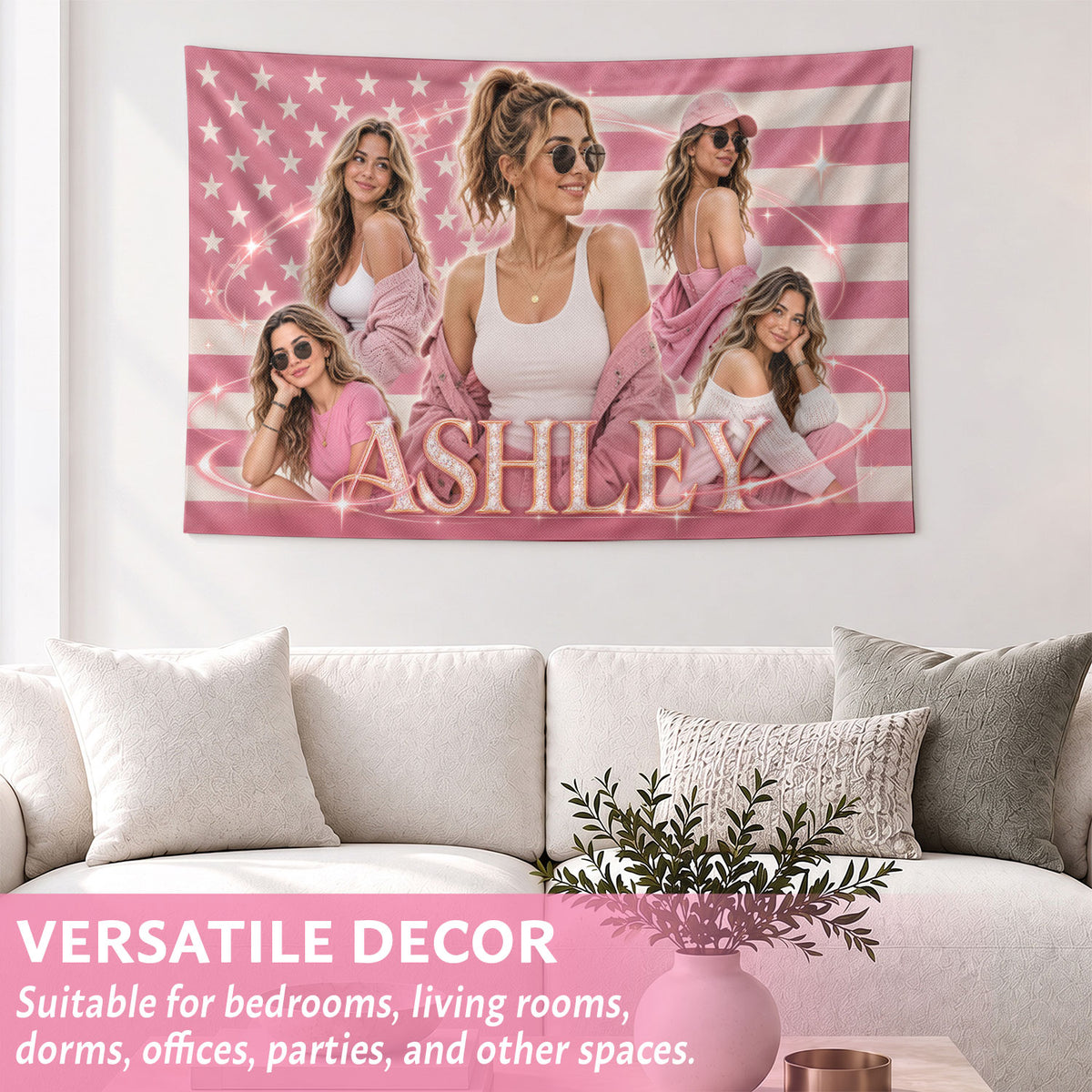 Custom Photo Patriotic American Flag Tapestry Sparkle Stars Swirl Wall Hanging Backdrop