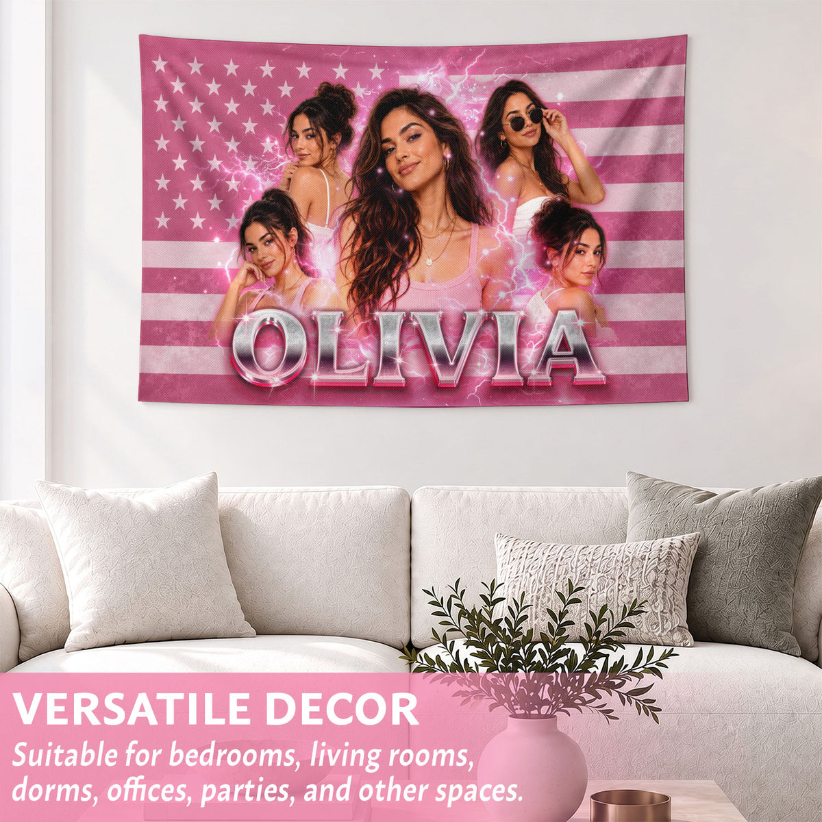 Custom Photo Patriotic American Flag Tapestry Lightning Stars Wall Hanging Sheet Backdrop