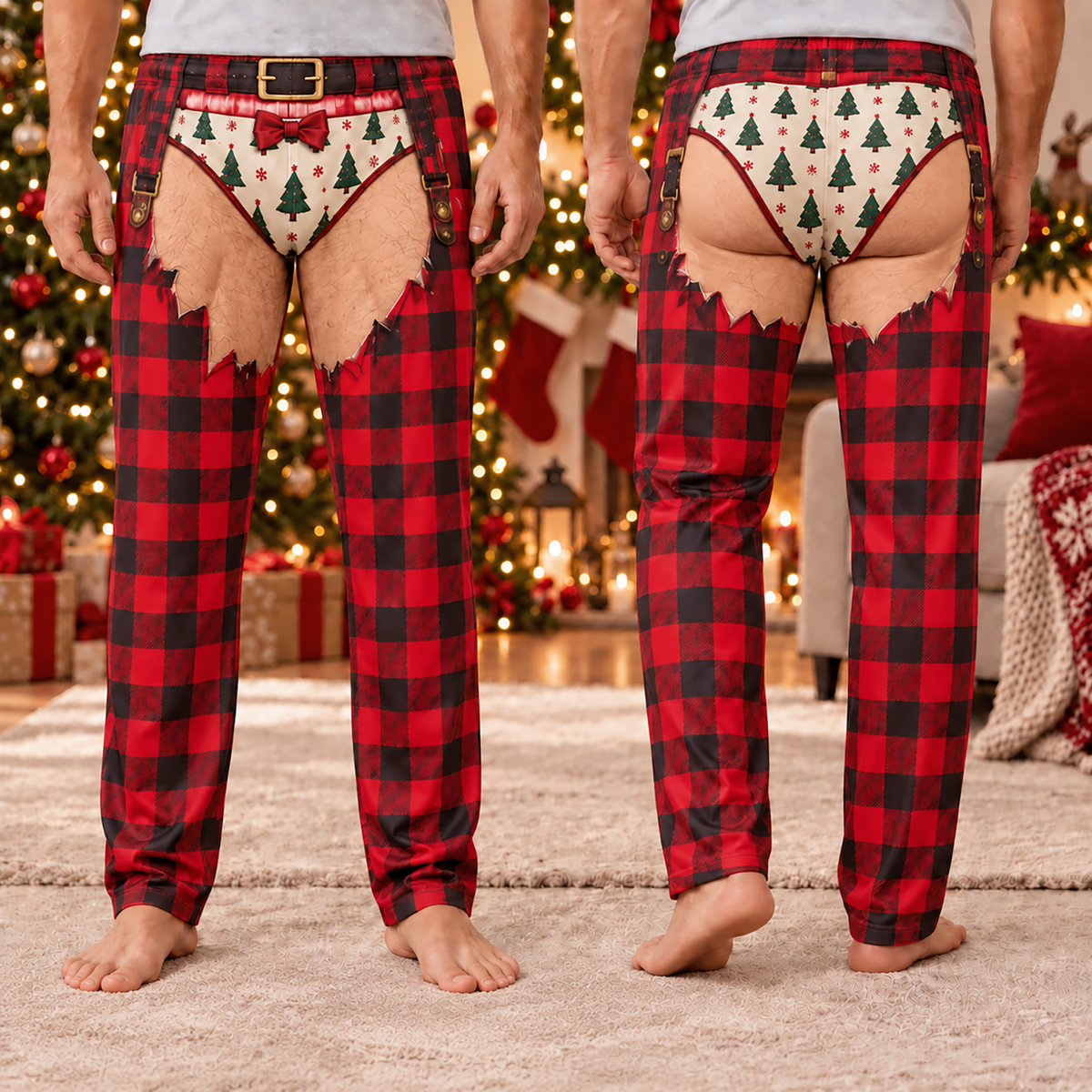 Funny Mens Pajama Pants with Hairy Legs Plaid, Custom Pajamas for Cozy Lounging, Bold Gag Gifts and Christmas Pajamas for Cozy Nights, Pallyprints Co.