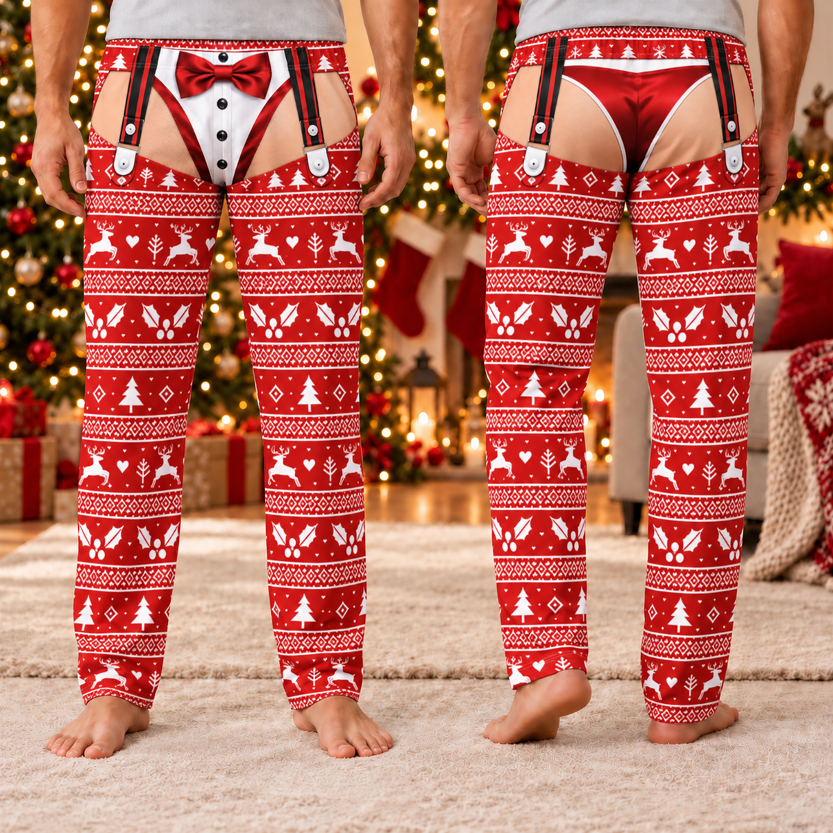 Funny Mens Pajama Pants with Christmas Tuxedo, Custom Pajamas for Festive Parties, Stylish Gag Gifts and Christmas Pajamas for Nights, Pallyprints Co.