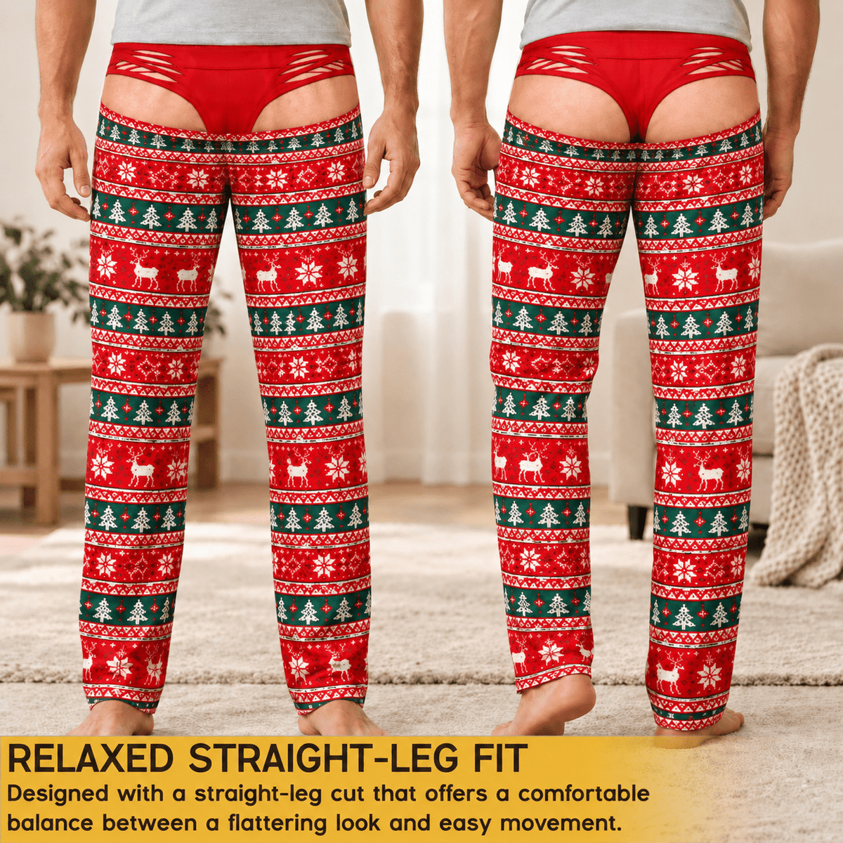 Red Green Funny Mens Pajama Pants, Custom Pajamas for Cozy Winter Nights, Festive Gag Gifts and Cheerful Christmas Pajamas at Home, Pallyprints Co.