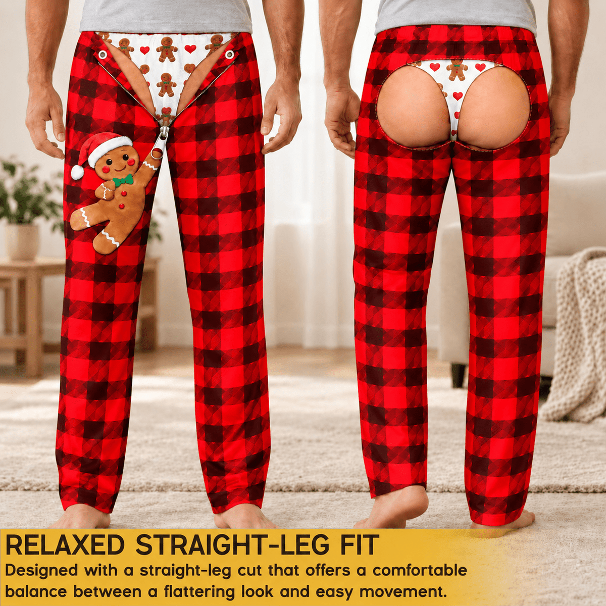 Funny Mens Pajama Pants with Gingerbread Plaid, Custom Pajamas for Cozy Lounging, Gag Gifts and Cozy Festive Christmas Pajamas, Pallyprints Co.