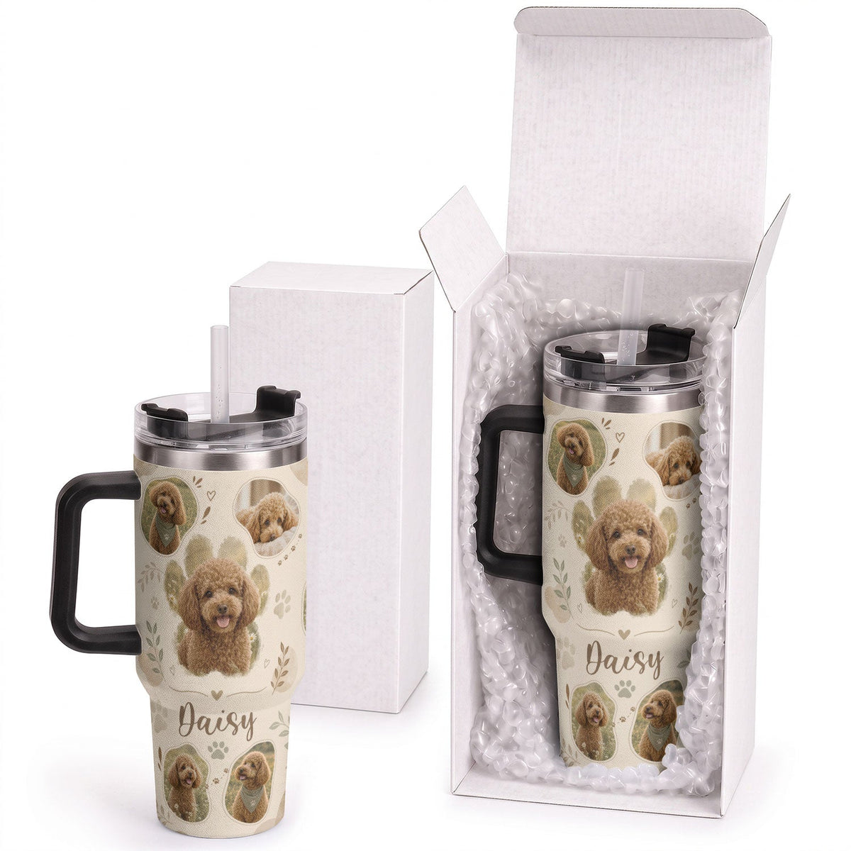 Custom Dog Picture Tumbler with Handle Personalised Pet Portrait Collage Gift Dog Lover