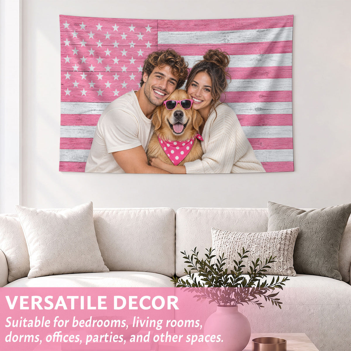 Custom Photo Patriotic American Flag Tapestry Rustic Wood Stars Wall Hanging Backdrop