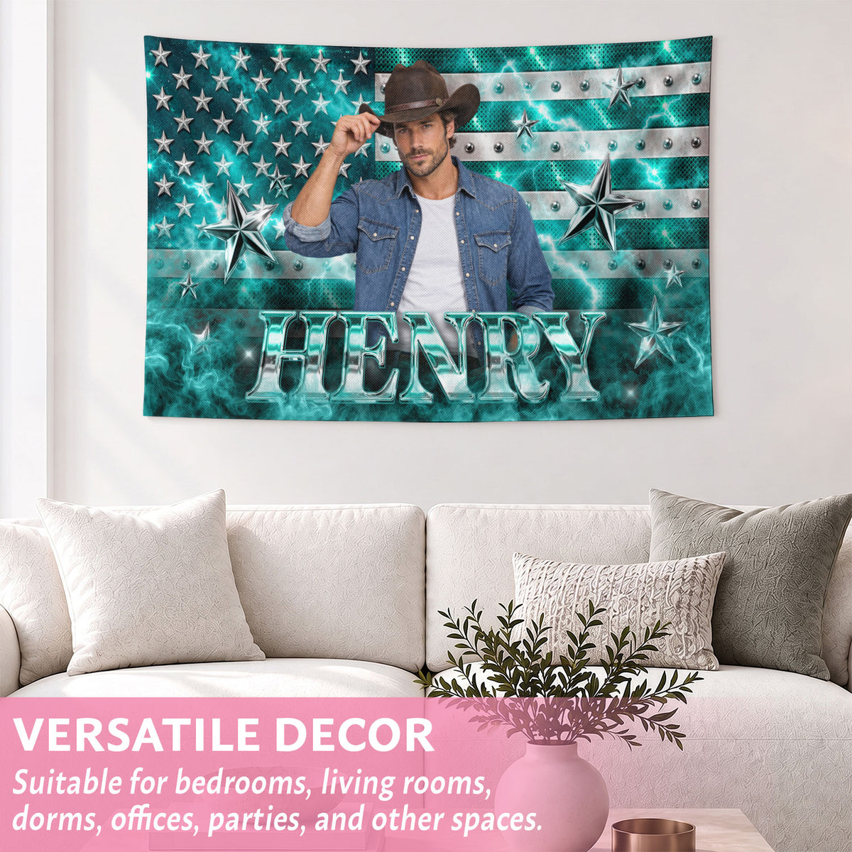 Custom Photo Patriotic American Flag Tapestry Lightning Stars Wall Hanging Backdrop Sheet