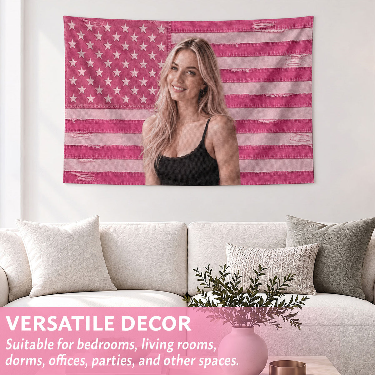 Custom Photo Patriotic American Flag Tapestry Distressed Denim Stars Wall Hanging Sheet