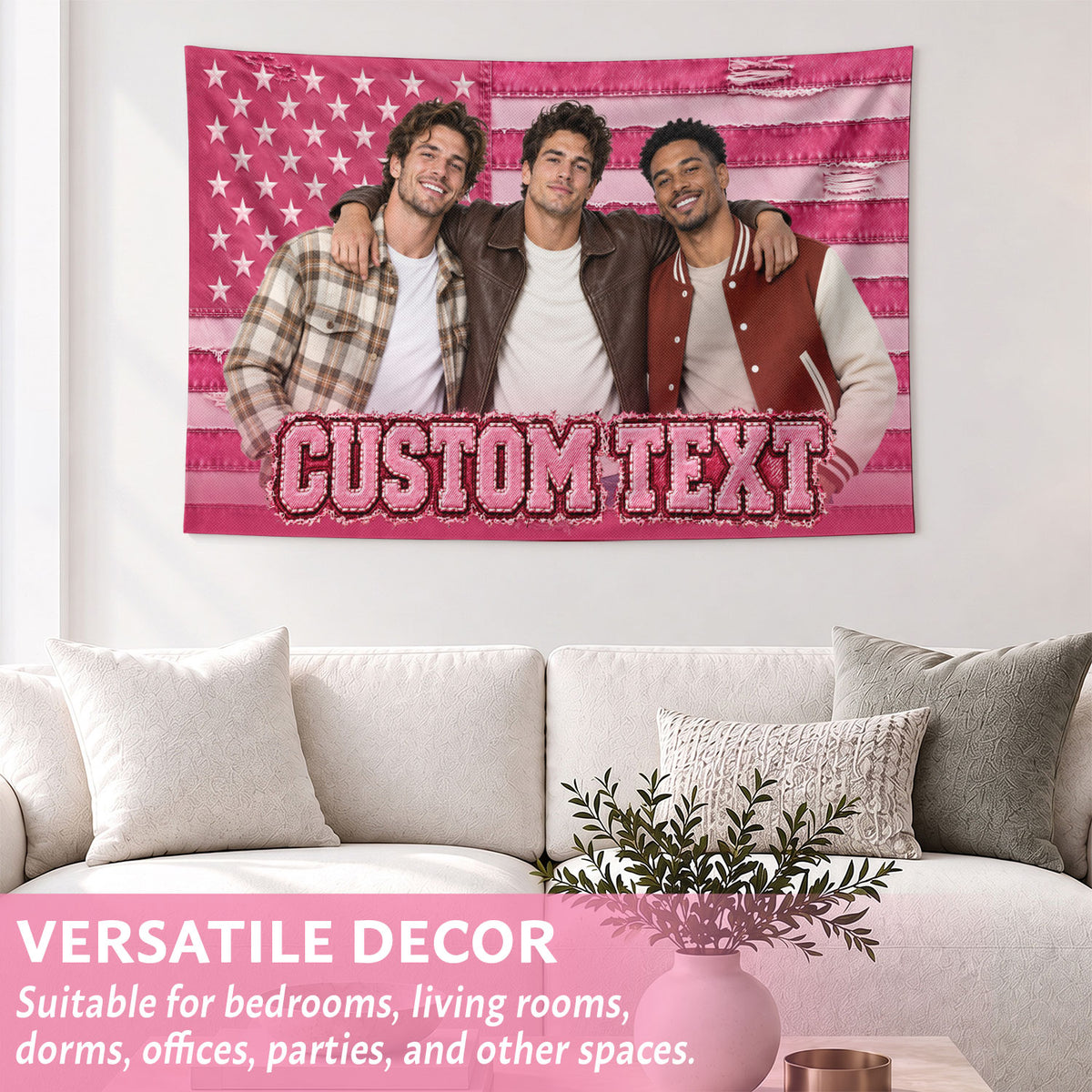 Custom Photo Text American Flag Tapestry Distressed Denim Stars Wall Hanging Backdrop