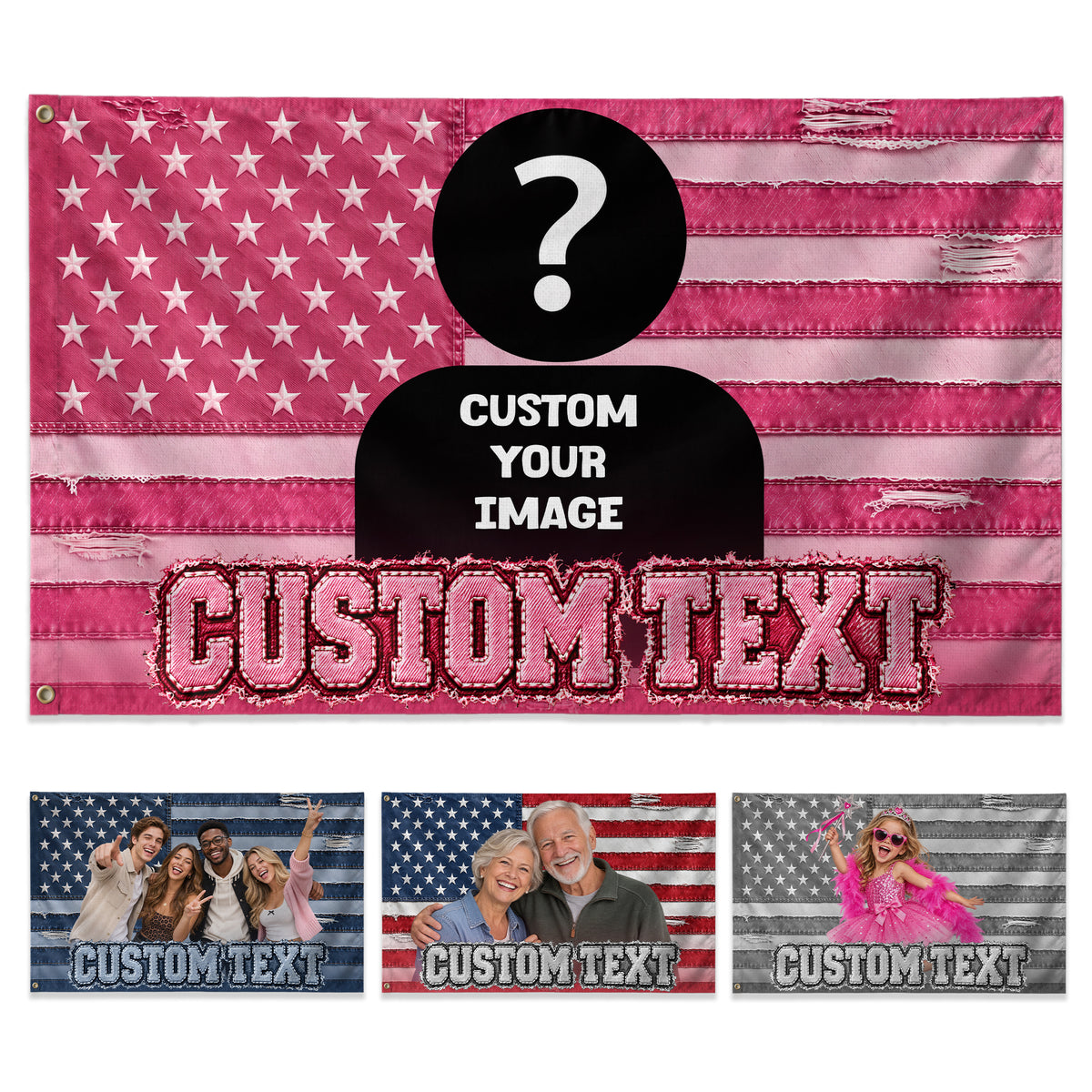 Distressed Vintage Text Design American Flag Custom featuring a Custom Flag with Picture, Flag Custom-Made Gift for Loved Ones, Pallyprints Co.