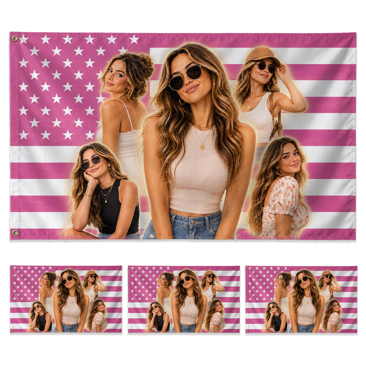 Custom Photo American Flag Pink Sparkle Personalized Picture USA Flag Banner Gift