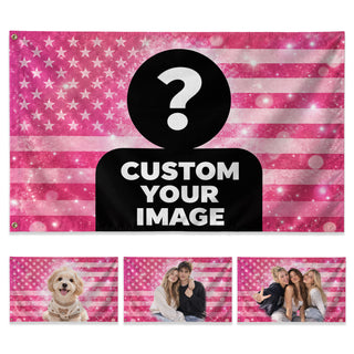 Custom Photo Flag American Stars Stripes Bokeh Sparkle Wall Hanging Display Banner