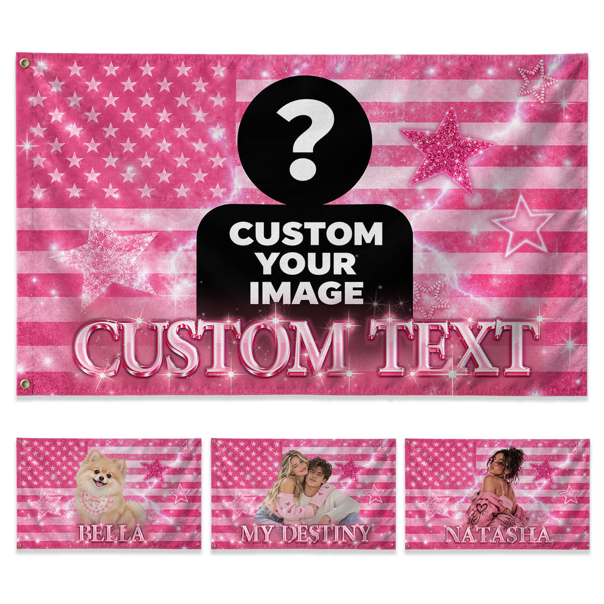 Custom Name Photo Flag American Stars Sparkle Glitter Wall Hanging Display Banner