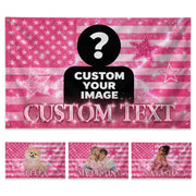 Custom Name Photo Flag American Stars Sparkle Glitter Wall Hanging Display Banner