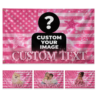 Custom Name Photo Flag American Stars Sparkle Glitter Wall Hanging Display Banner