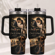 Custom Couple Photo Collage Tumbler Names Date Insulated Thermal Mug Cup Lid Top