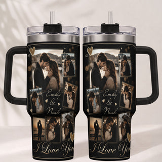 Custom Couple Memory Collage Tumbler Names Date Insulated Drinkware Cup Lid Piece