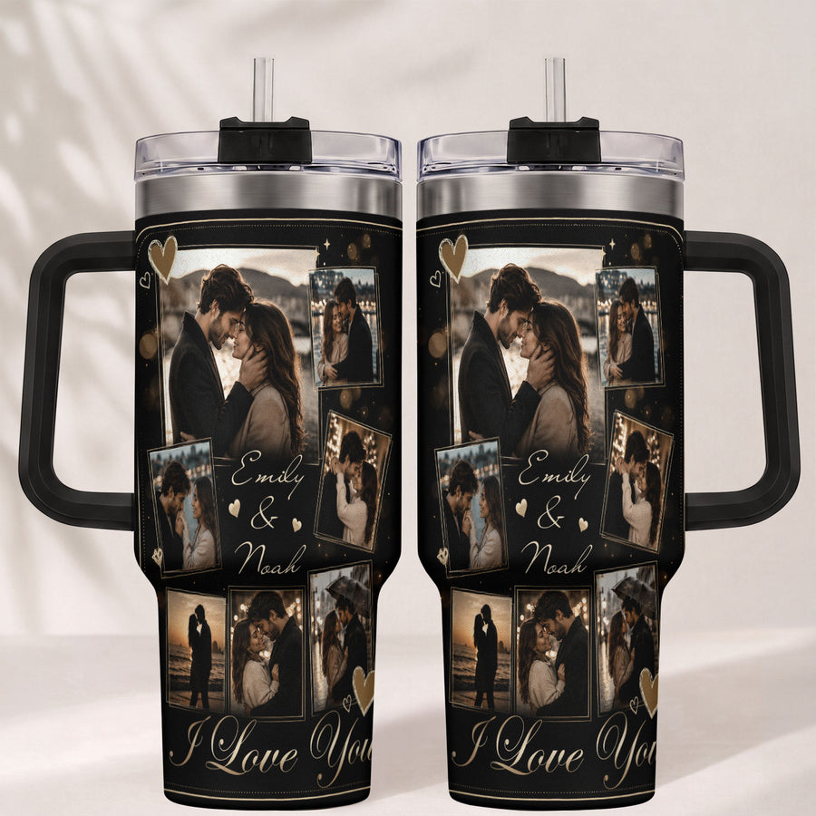 Custom Couple Memory Collage Tumbler Names Date Insulated Drinkware Cup Lid Piece