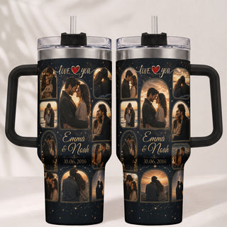 Custom Romantic Photo Collage Tumbler Names Date Thermal Drinkware Cup Lid Piece