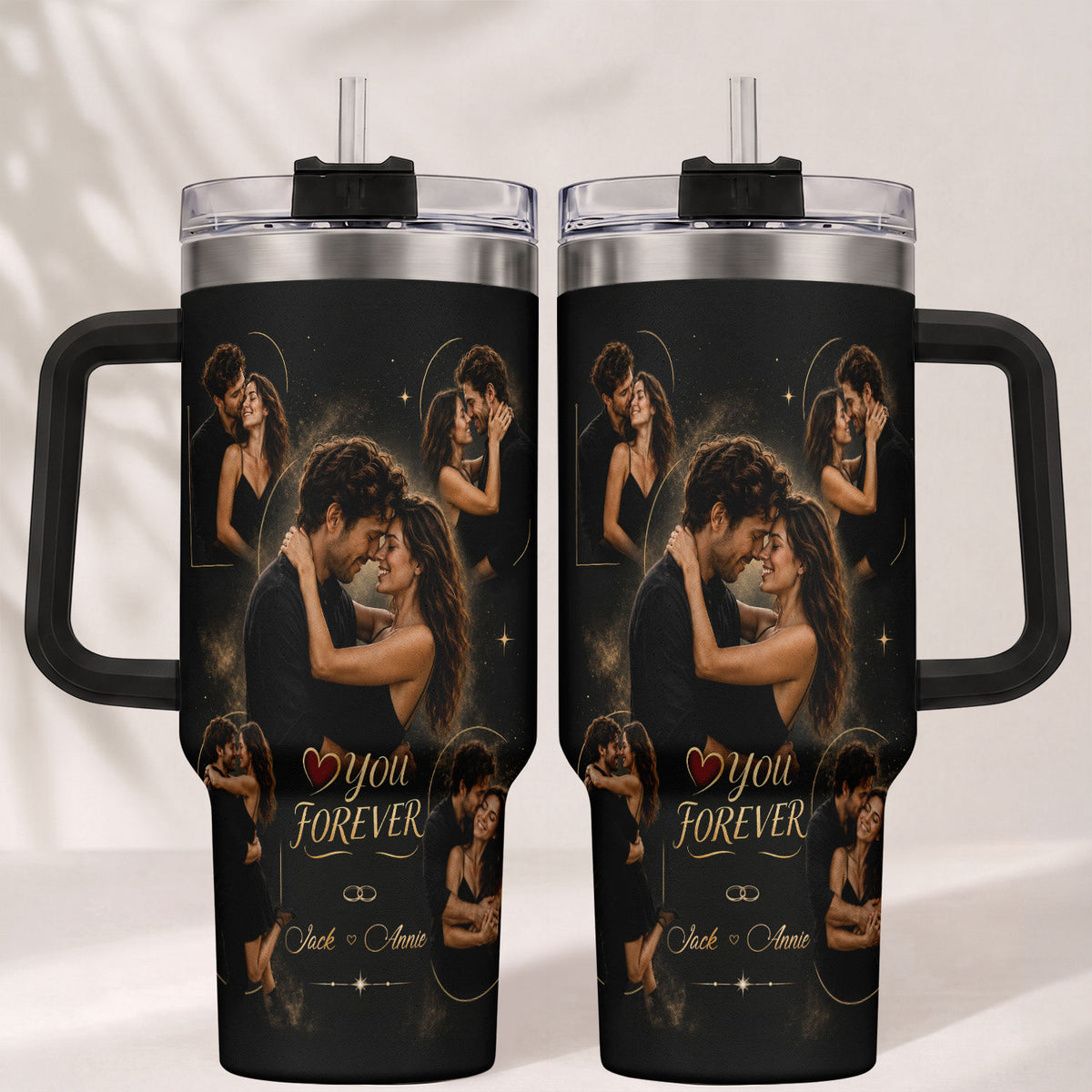 Custom Couple Forever Photo Collage Tumbler Names Date Thermal Drinkware Cup Lid Item