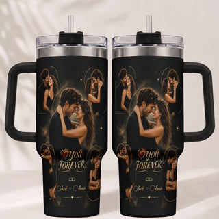 Custom Couple Forever Photo Collage Tumbler Names Date Thermal Drinkware Cup Lid Item
