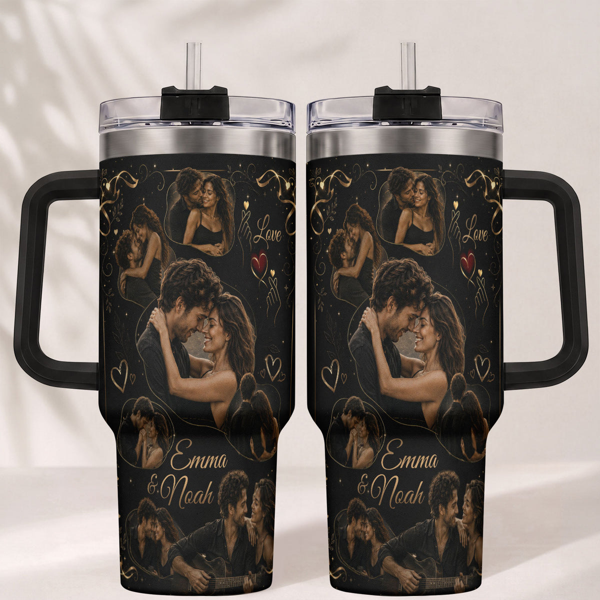 Custom Couple Love Photo Collage Tumbler Names Thermal Drinkware Cup Lid Piece Item
