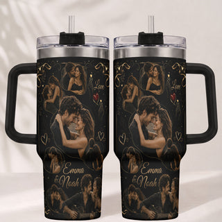 Custom Couple Love Photo Collage Tumbler Names Thermal Drinkware Cup Lid Piece Item