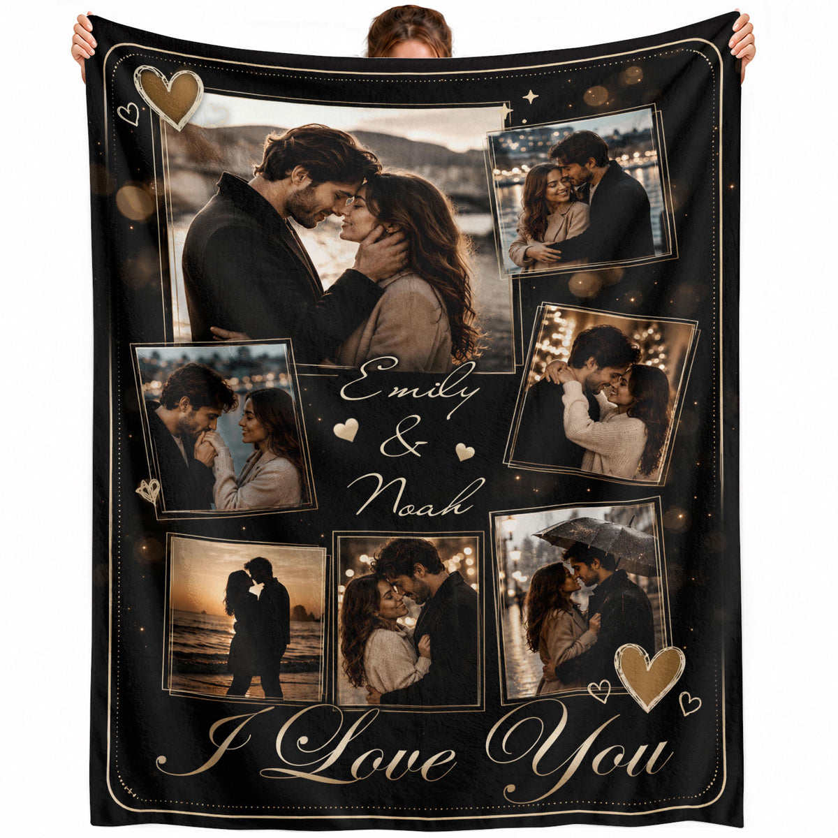 Custom Couple Photo Blanket Picture Collage I Love You Names Soft Fleece Anniversary Gift