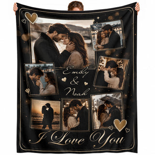 Custom Couple Photo Blanket Picture Collage I Love You Names Soft Fleece Anniversary Gift