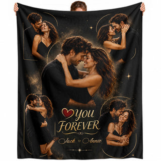 Custom Photo Blanket Collage Couple Names Love You Forever Soft Fleece Romantic Gift
