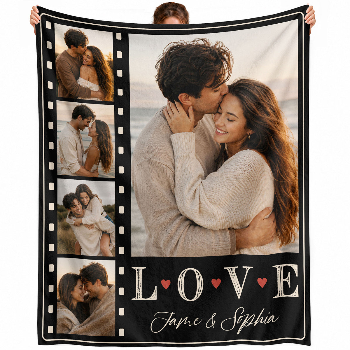 Custom Couple Photo Blanket Picture Collage Film Strip Soft Fleece Throw Anniversary Gift