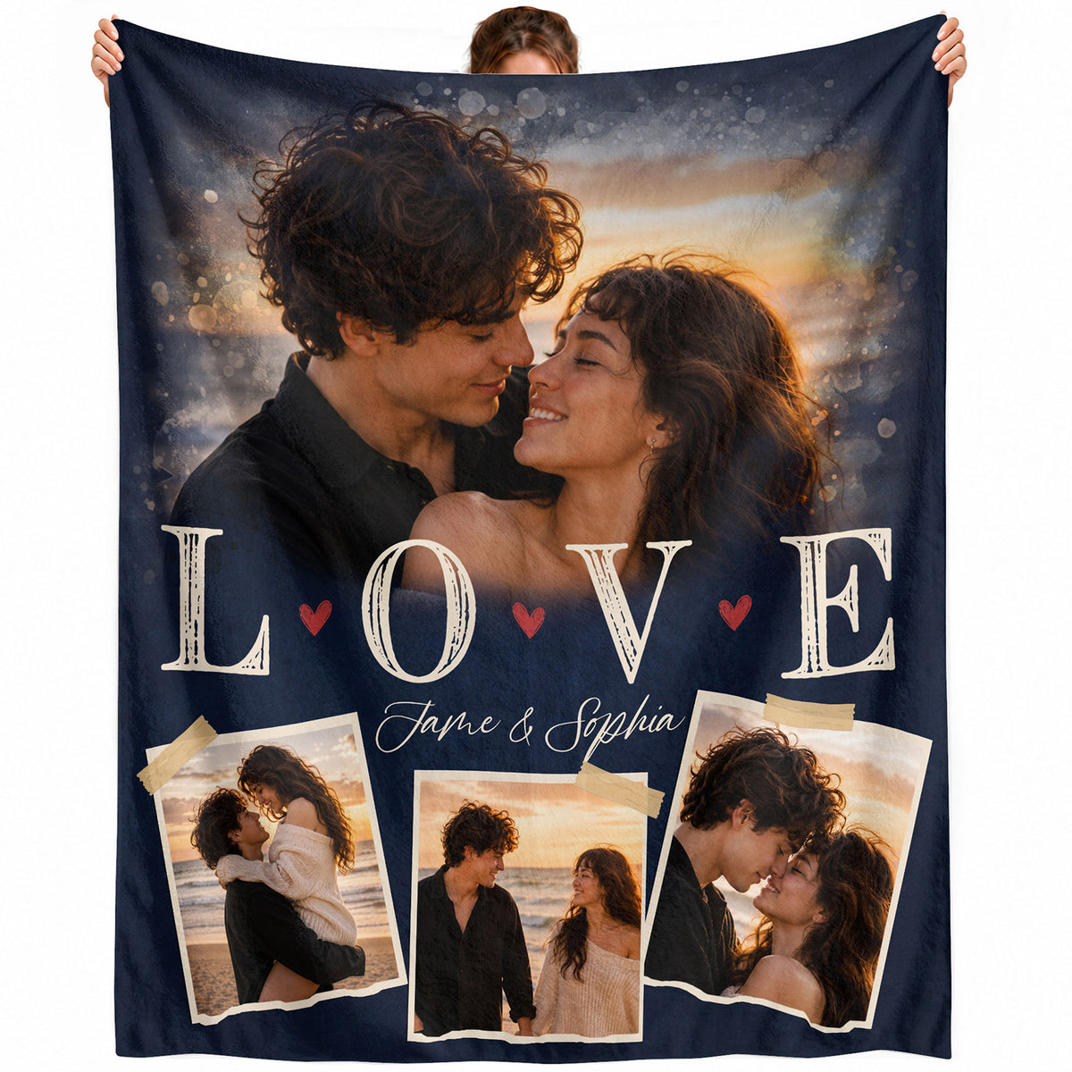 Custom Couple Photo Blanket Picture Collage Love Names Soft Fleece Throw Anniversary Gift