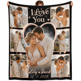 Custom Photo Blanket Collage Couple Names Date Heart Soft Fleece Throw Romantic Wedding