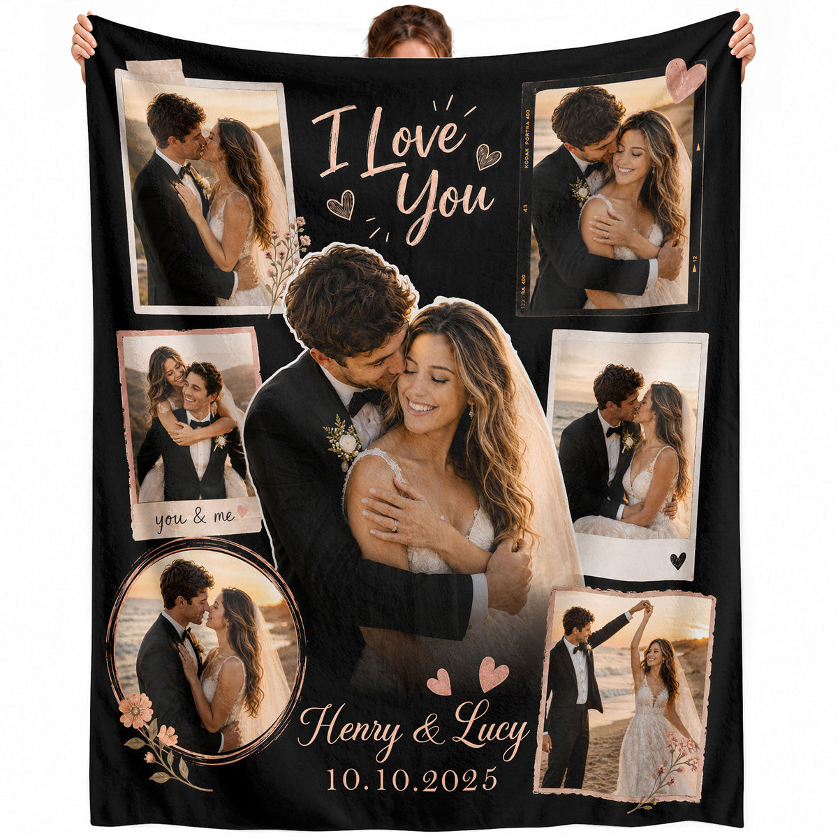Custom Couple Photo Blanket Picture Collage I Love You Names Date Fleece Anniversary Gift