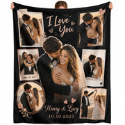 Custom Couple Photo Blanket Picture Collage I Love You Names Date Fleece Anniversary Gift