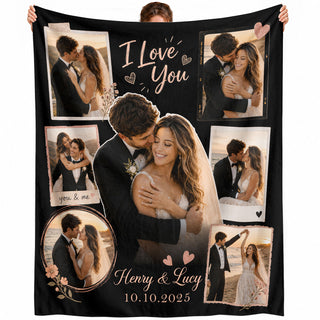 Custom Couple Photo Blanket Picture Collage I Love You Names Date Fleece Anniversary Gift