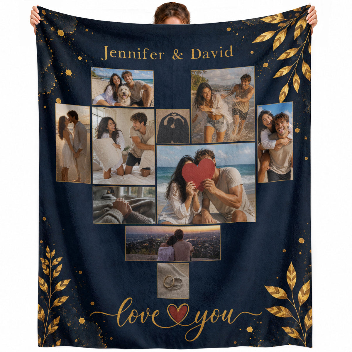 Custom Couple Photo Blanket Picture Heart Collage Names Soft Fleece Throw Anniversary Gift