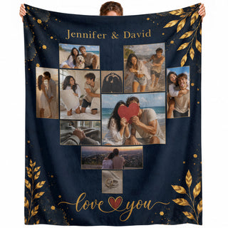 Custom Couple Photo Blanket Picture Heart Collage Names Soft Fleece Throw Anniversary Gift