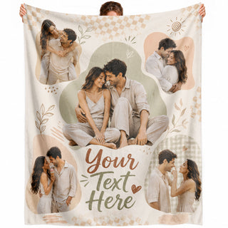 Custom Couple Photo Blanket Picture Collage Boho Soft Fleece Throw Anniversary Love Gift