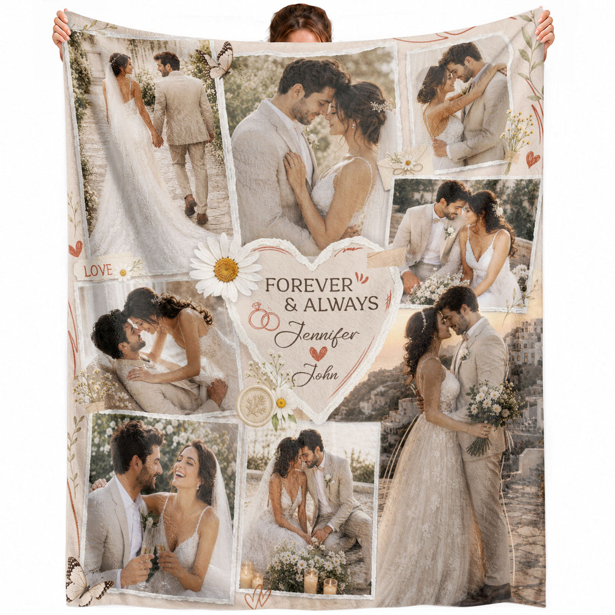 Custom Couple Photo Blanket Picture Forever Always Heart Collage Fleece Anniversary Gift
