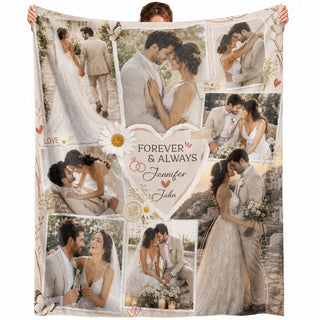 Custom Couple Photo Blanket Picture Forever Always Heart Collage Fleece Anniversary Gift