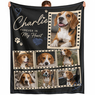 Personalized Custom Dog Photo Collage Memorial Blanket Pet Name Film Strip Throw Decor