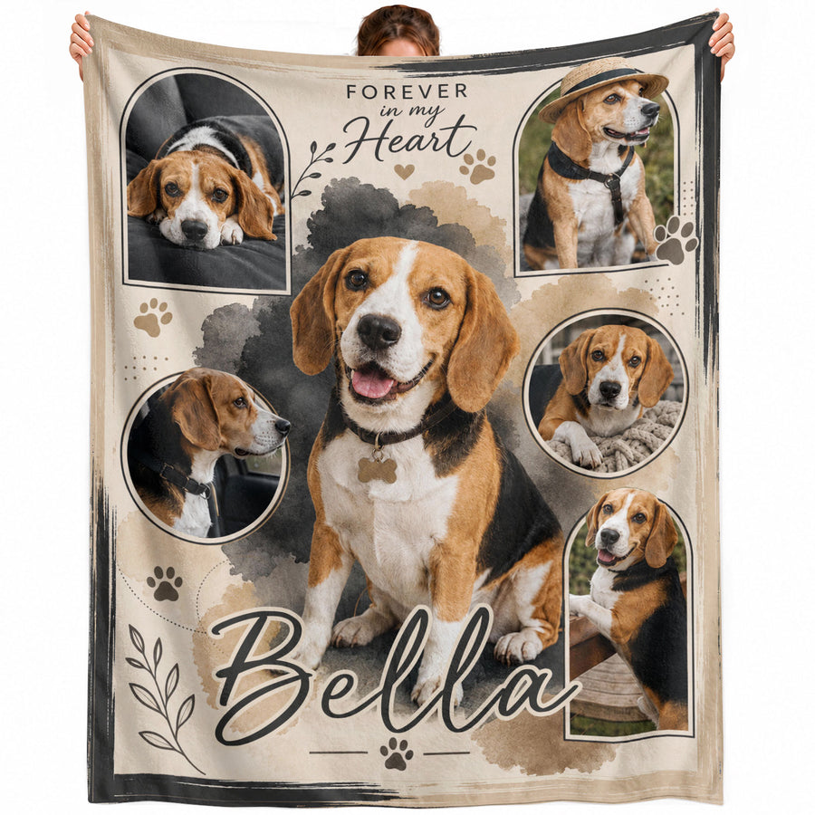 Personalized Custom Dog Photo Collage Memorial Blanket Pet Name Watercolor Throw Decor
