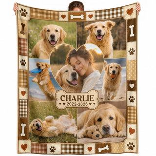 Custom Dog Photo Blanket Pet Memorial Picture Collage Name Date Fleece Throw Dog Loss Gift