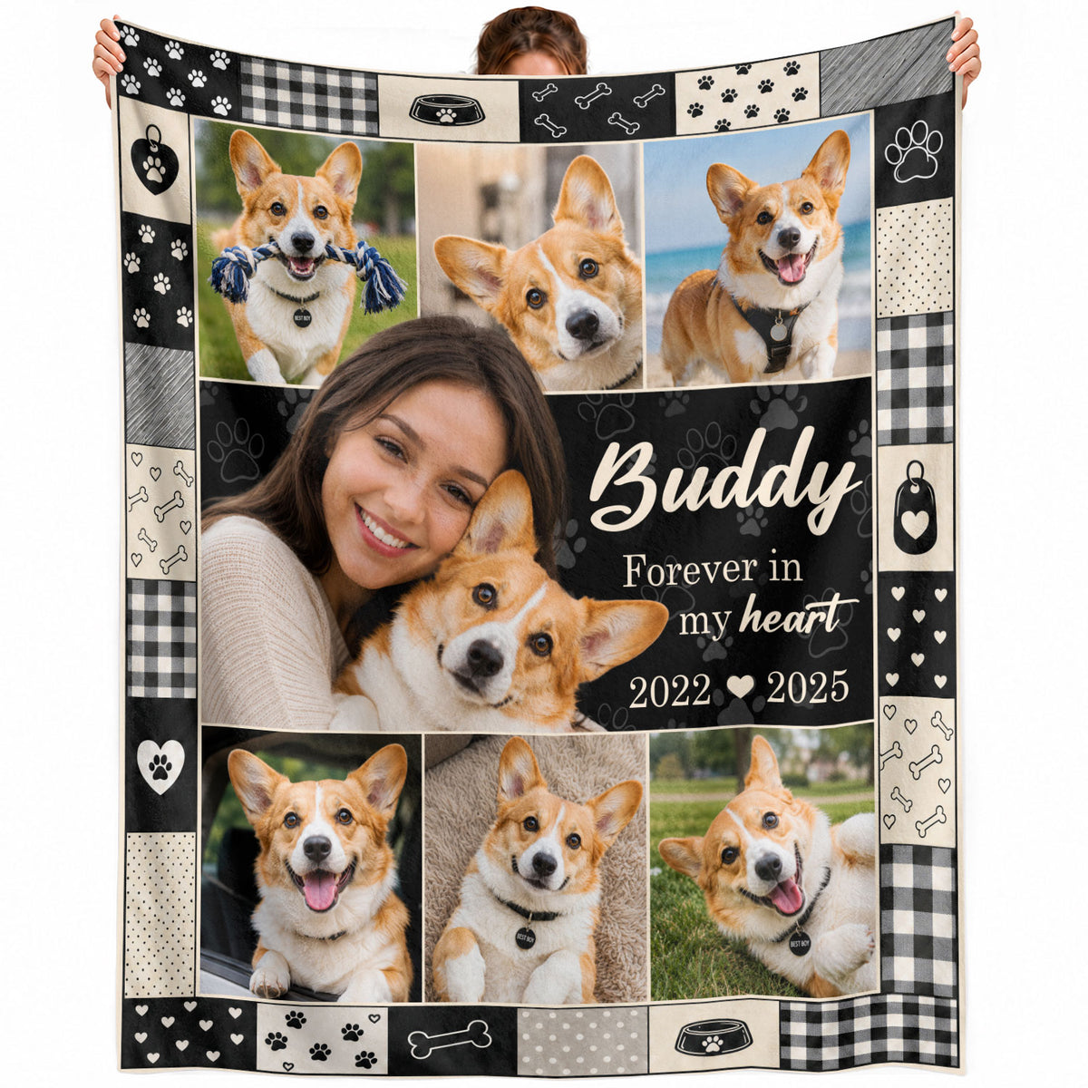 Custom Dog Photo Blanket Pet Memorial Collage Forever In My Heart Fleece Throw Loss Gift