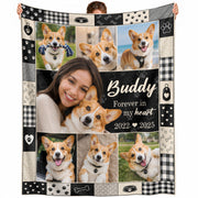Custom Dog Photo Blanket Pet Memorial Collage Forever In My Heart Fleece Throw Loss Gift