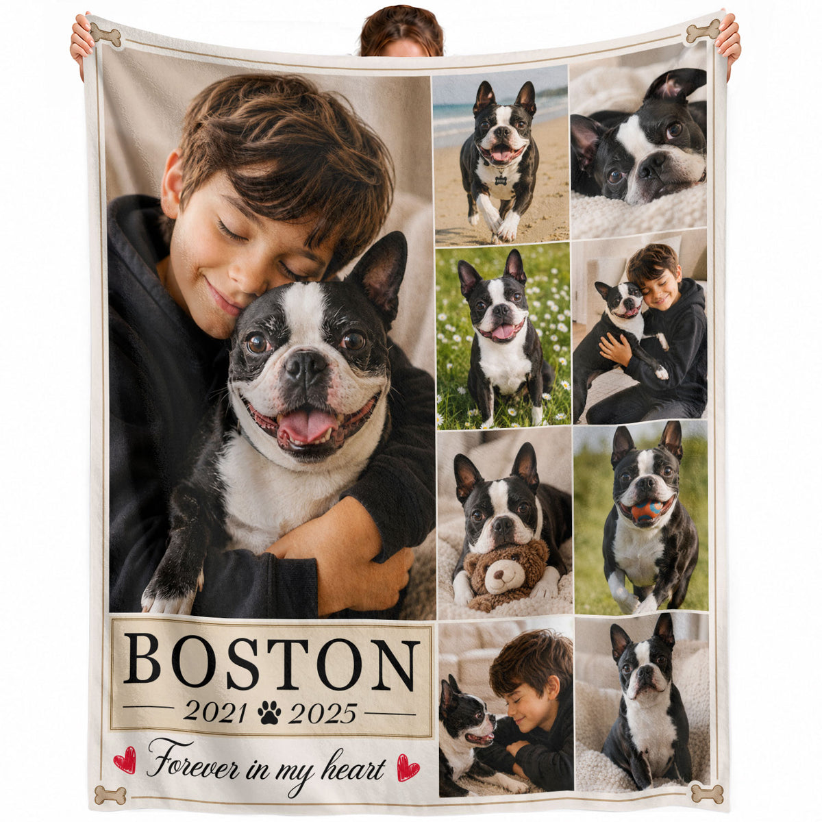 Custom Dog Photo Blanket Pet Memorial Collage Forever In My Heart Soft Fleece Loss Gift