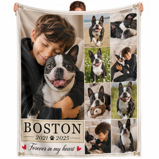 Custom Dog Photo Blanket Pet Memorial Collage Forever In My Heart Soft Fleece Loss Gift