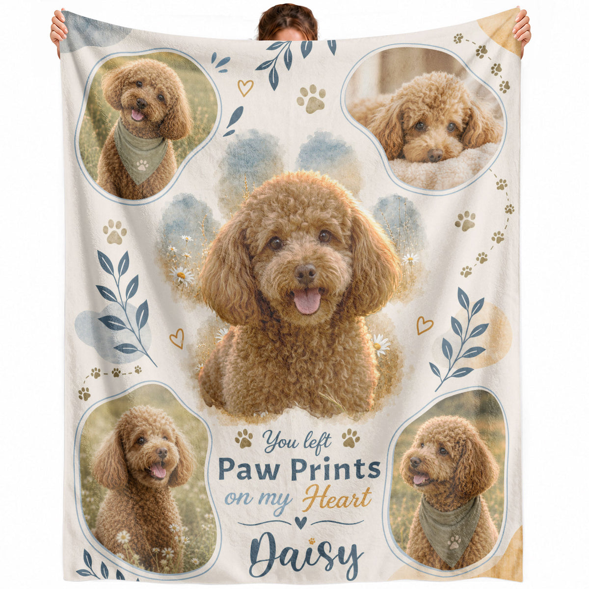 Custom Dog Memorial Blanket Photo Collage Name Paw Prints Soft Fleece Throw Pet Loss Gift