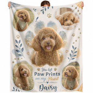 Custom Dog Memorial Blanket Photo Collage Name Paw Prints Soft Fleece Throw Pet Loss Gift