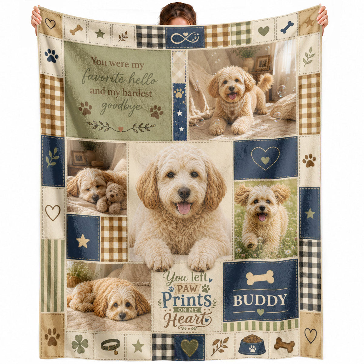 Custom Dog Photo Memorial Blanket Picture Collage Paw Prints Soft Fleece Sympathy Gift